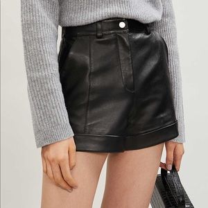 Maje Ilord Slim-fit High-rise Leather Shorts in Black